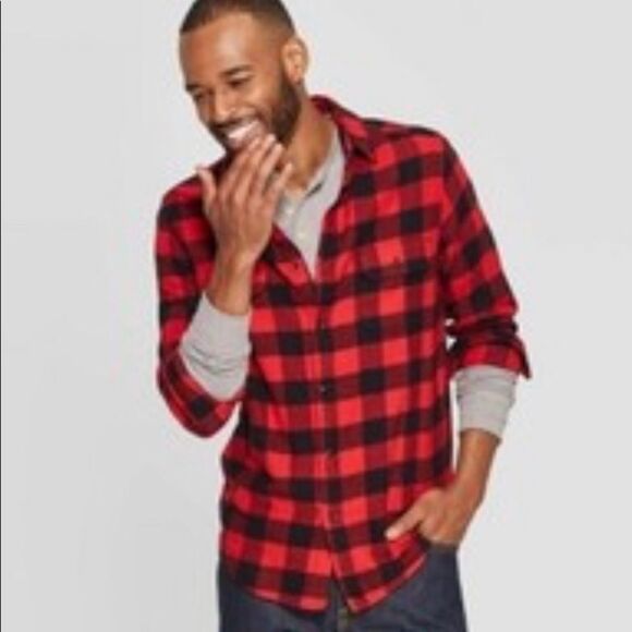 New Without Tags Goodfellow and Co. Men’s Red & Black Plaid Shirt Size XL - Picture 1 of 4